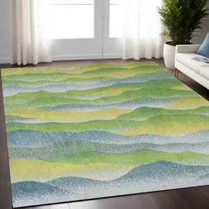 Photo of Green and Yellow Abstract Non Skid Area Rug