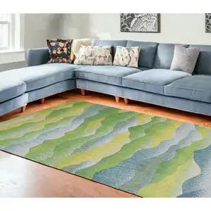 Photo of Green and Yellow Abstract Non Skid Area Rug