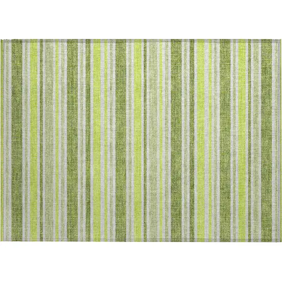 Green and Yellow Striped Washable Non Skid Indoor Outdoor Area Rug Photo 2