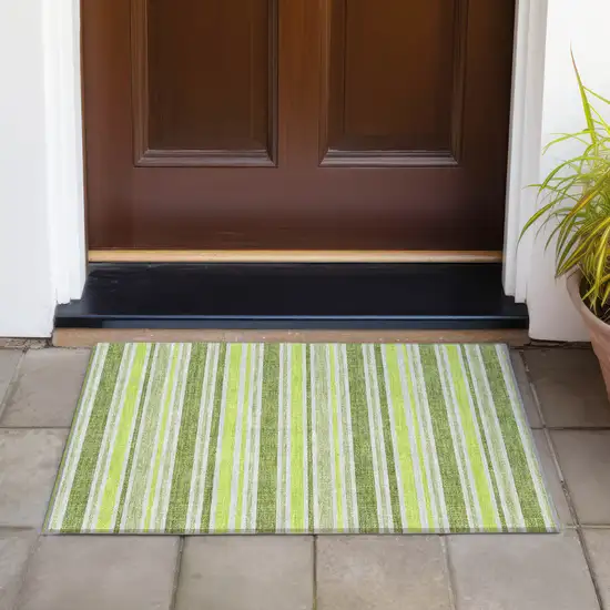 Green and Yellow Striped Washable Non Skid Indoor Outdoor Area Rug Photo 7