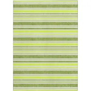 Photo of Green and Yellow Striped Washable Non Skid Indoor Outdoor Area Rug