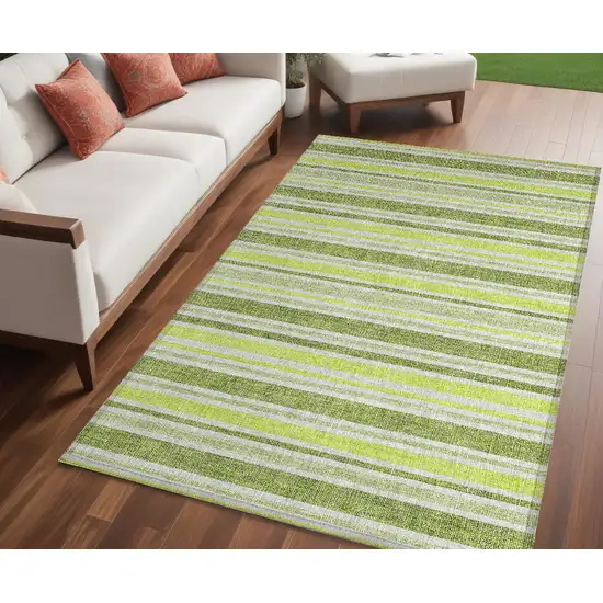 Green and Yellow Striped Washable Non Skid Indoor Outdoor Area Rug Photo 1