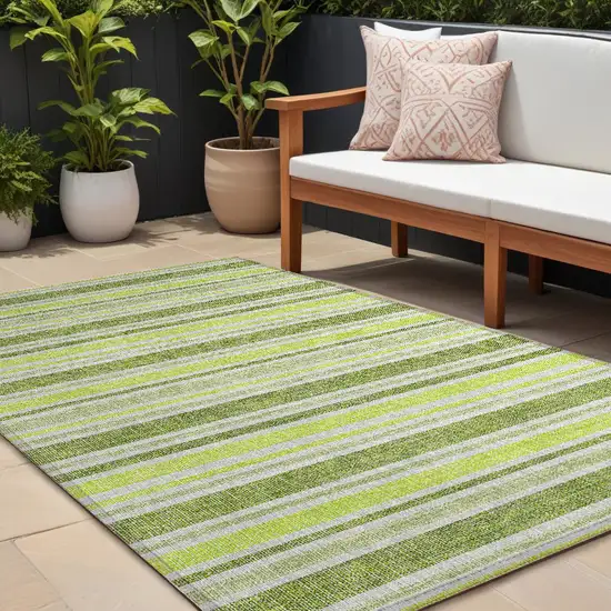 Green and Yellow Striped Washable Non Skid Indoor Outdoor Area Rug Photo 1