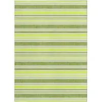 Photo of Green and Yellow Striped Washable Non Skid Indoor Outdoor Area Rug