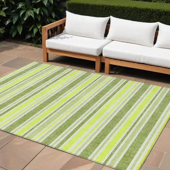 Green and Yellow Striped Washable Indoor Outdoor Area Rug Photo 1