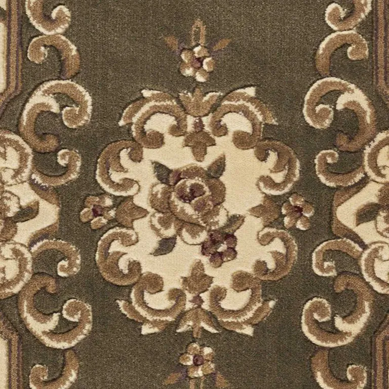 Green or Ivory Medallion Runner Rug Photo 3