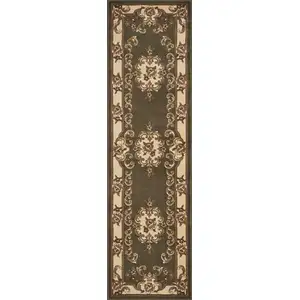 Photo of Green or Ivory Medallion Runner Rug