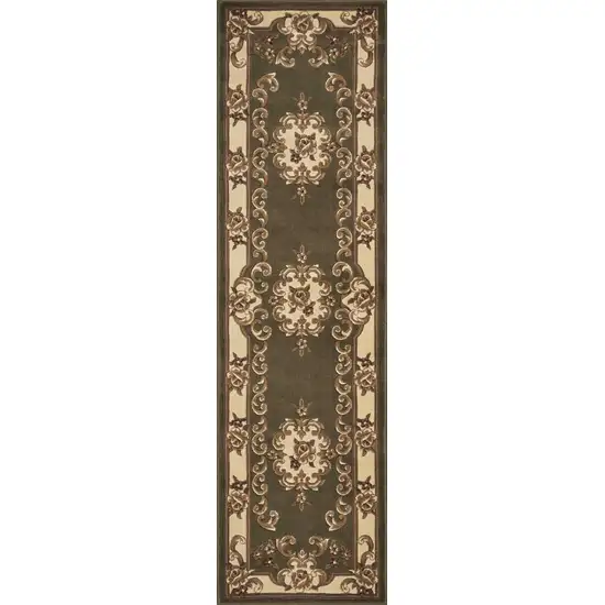 Green or Ivory Medallion Runner Rug Photo 1