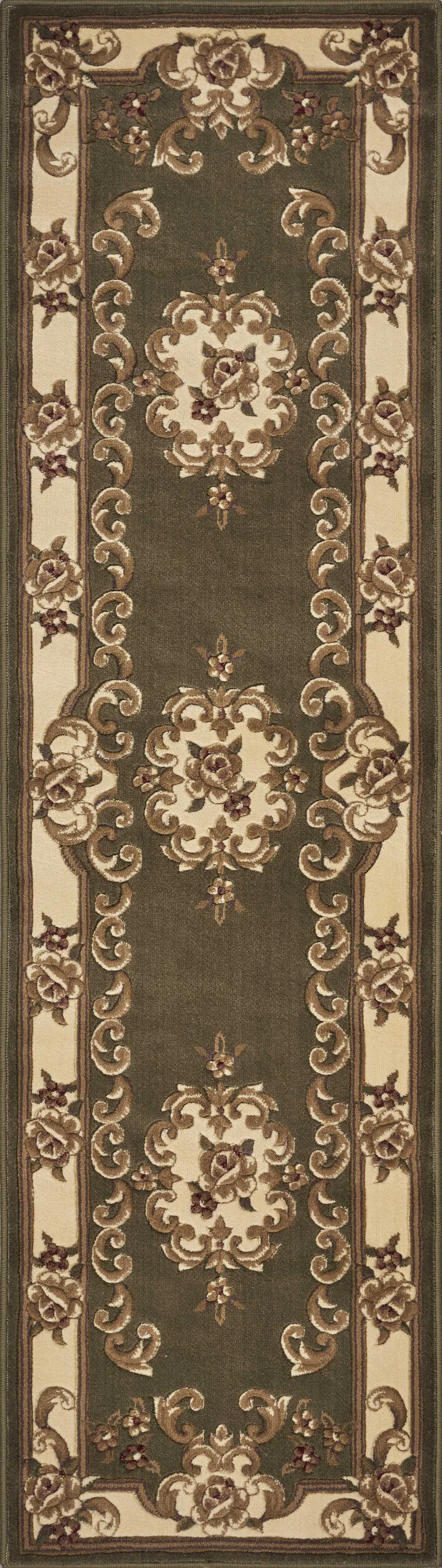 Green or Ivory Medallion Runner Rug Photo 1