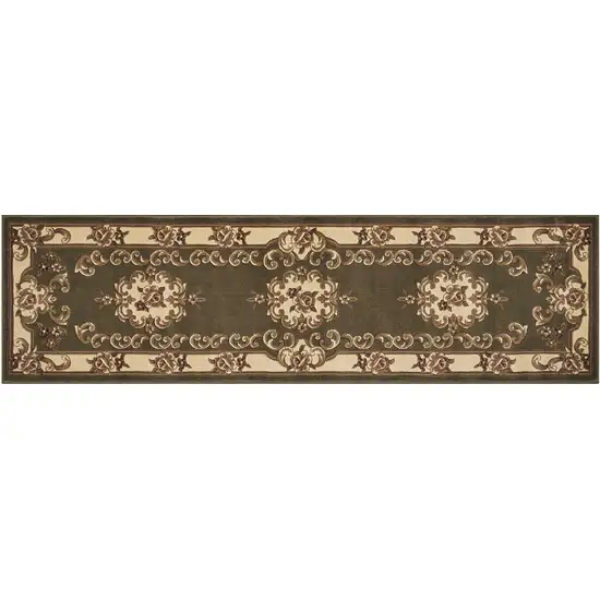 2' X 8' Green Or Ivory Medallion Runner Rug Photo 6