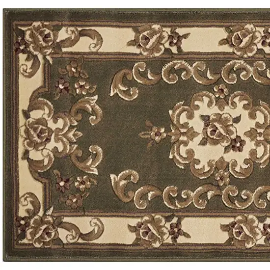 2' X 8' Green Or Ivory Medallion Runner Rug Photo 5