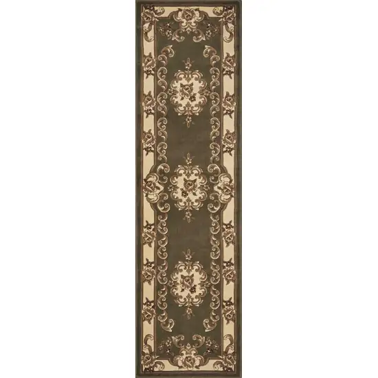 Green or Ivory Medallion Runner Rug Photo 6