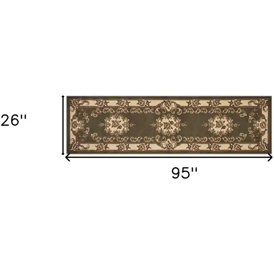 2' X 8' Green Or Ivory Medallion Runner Rug Photo 3