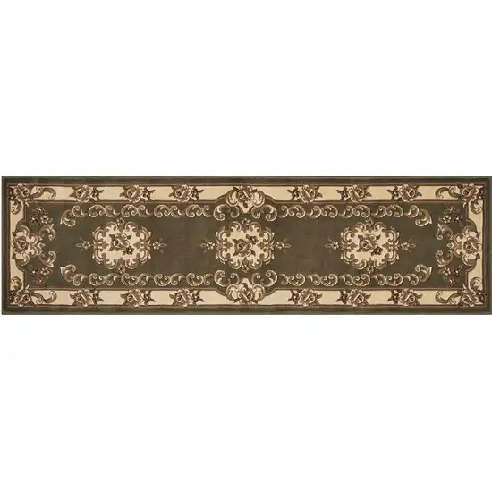 Green or Ivory Medallion Runner Rug Photo 2