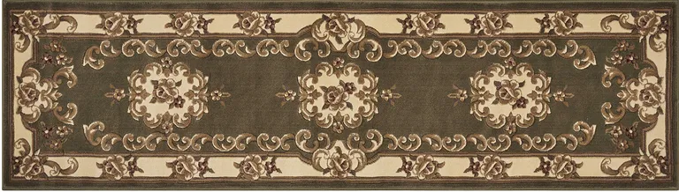 Green or Ivory Medallion Runner Rug Photo 2