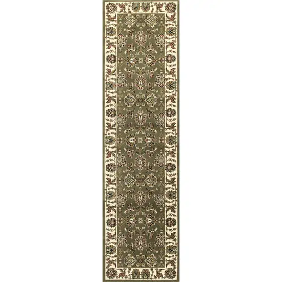 Green or Ivory Traditional Runner Rug Photo 4