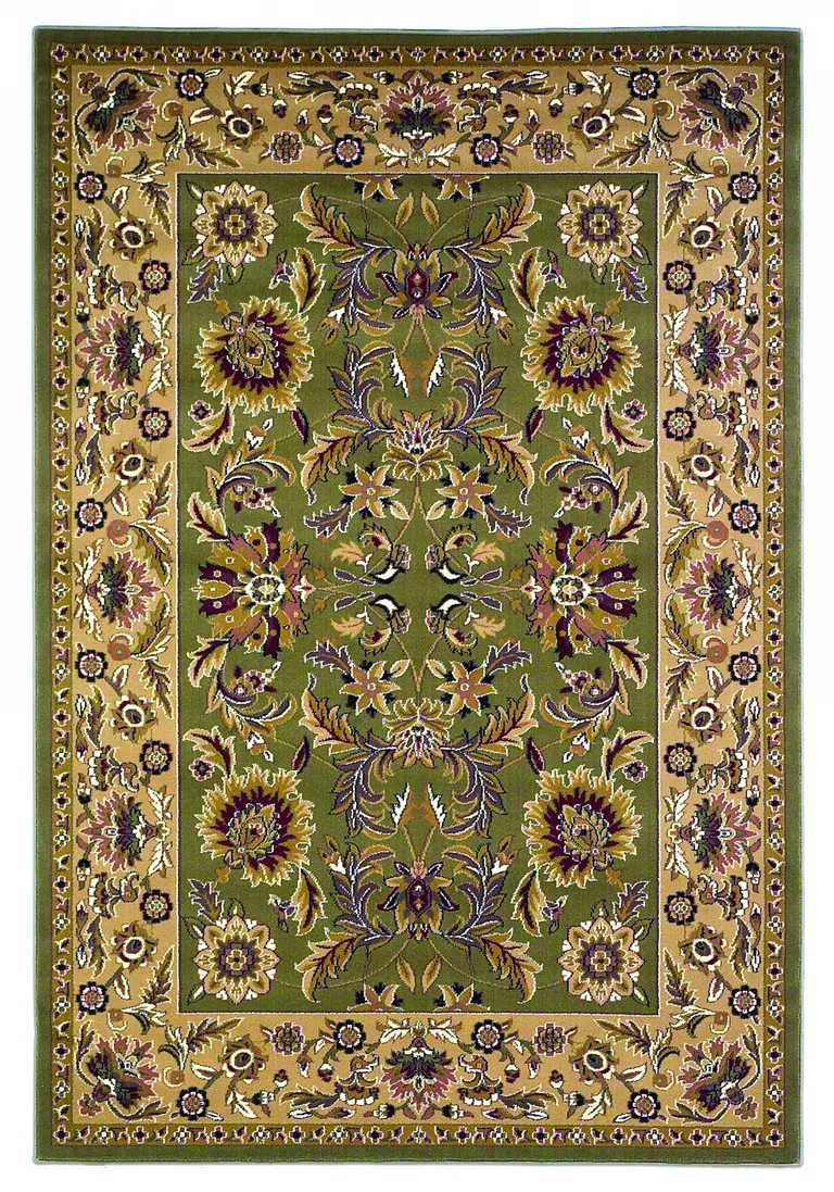 Green or Taupe Floral Bordered Area Rug Photo 1