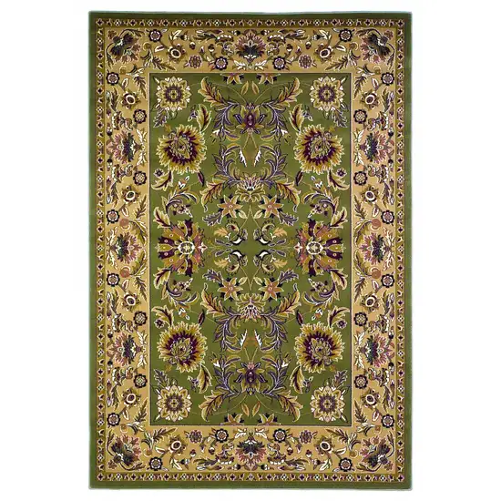 Green or Taupe Floral Bordered Area Rug Photo 1