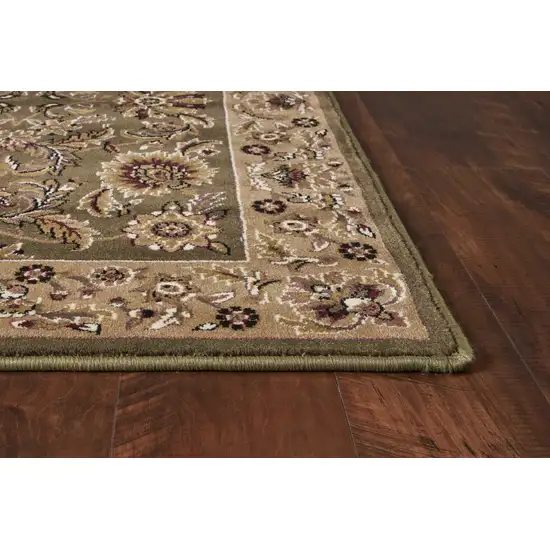 Green or Taupe Floral Bordered Area Rug Photo 5