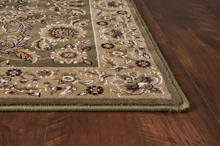 Green or Taupe Floral Bordered Area Rug Photo 5