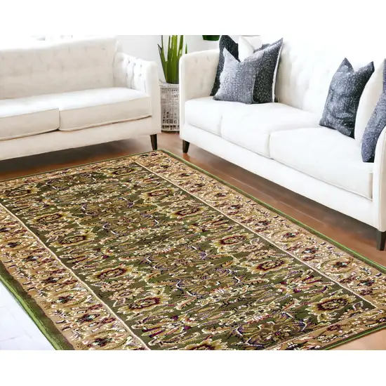 Green Or Taupe Floral Bordered Area Rug Photo 1