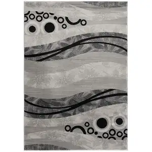 Photo of Grey Abstract Power Loom Runner Rug