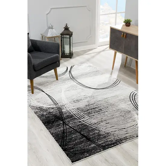 Grey Abstract Power Loom Stain Resistant Area Rug Photo 5