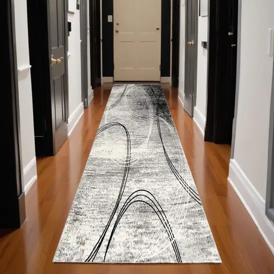 3' X 20' Grey Abstract Power Loom Stain Resistant Area Rug Photo 1