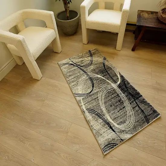 Grey Abstract Power Loom Stain Resistant Area Rug Photo 6