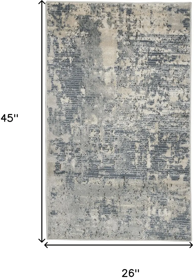 Grey And Beige Abstract Power Loom Non Skid Area Rug Photo 5