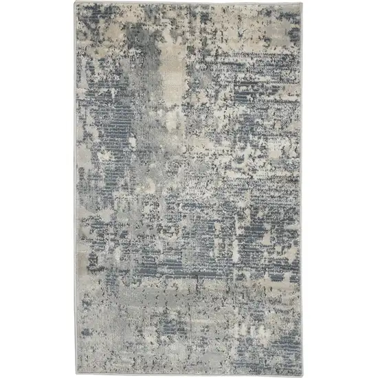 Grey And Beige Abstract Power Loom Non Skid Area Rug Photo 1