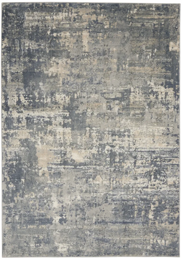 Grey And Beige Abstract Power Loom Non Skid Area Rug Photo 1