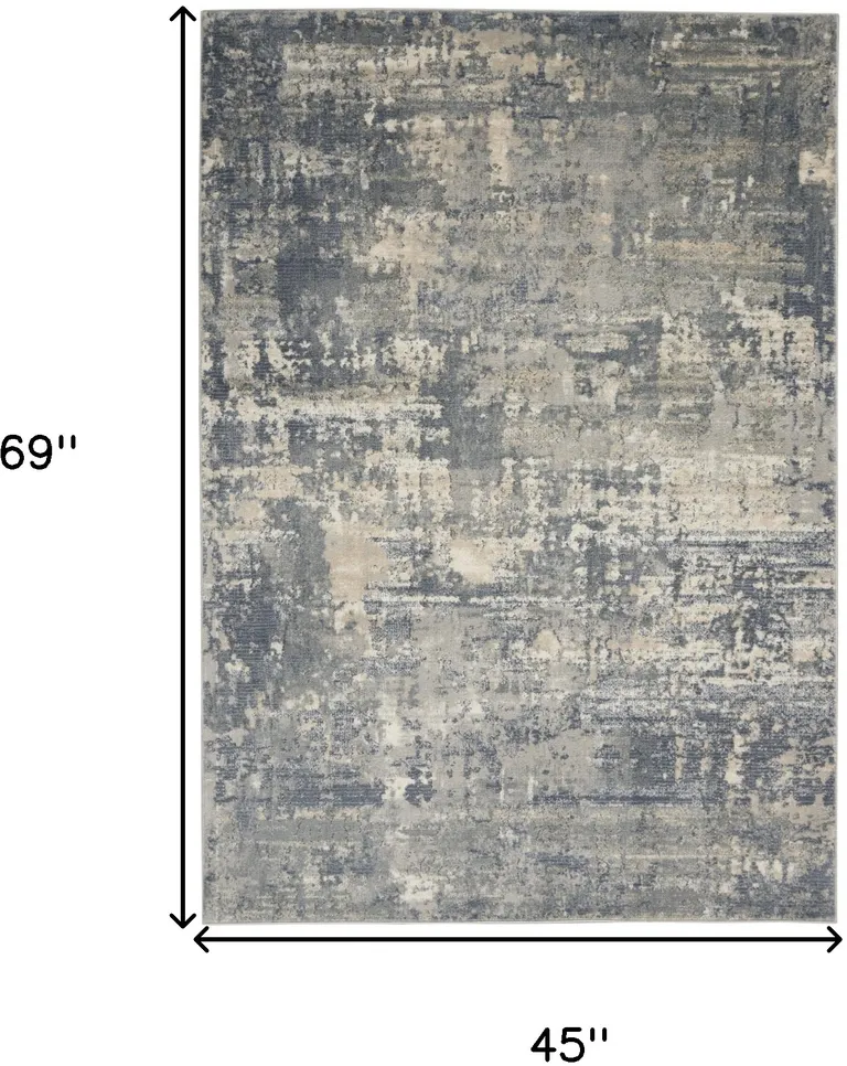 Grey And Beige Abstract Power Loom Non Skid Area Rug Photo 5