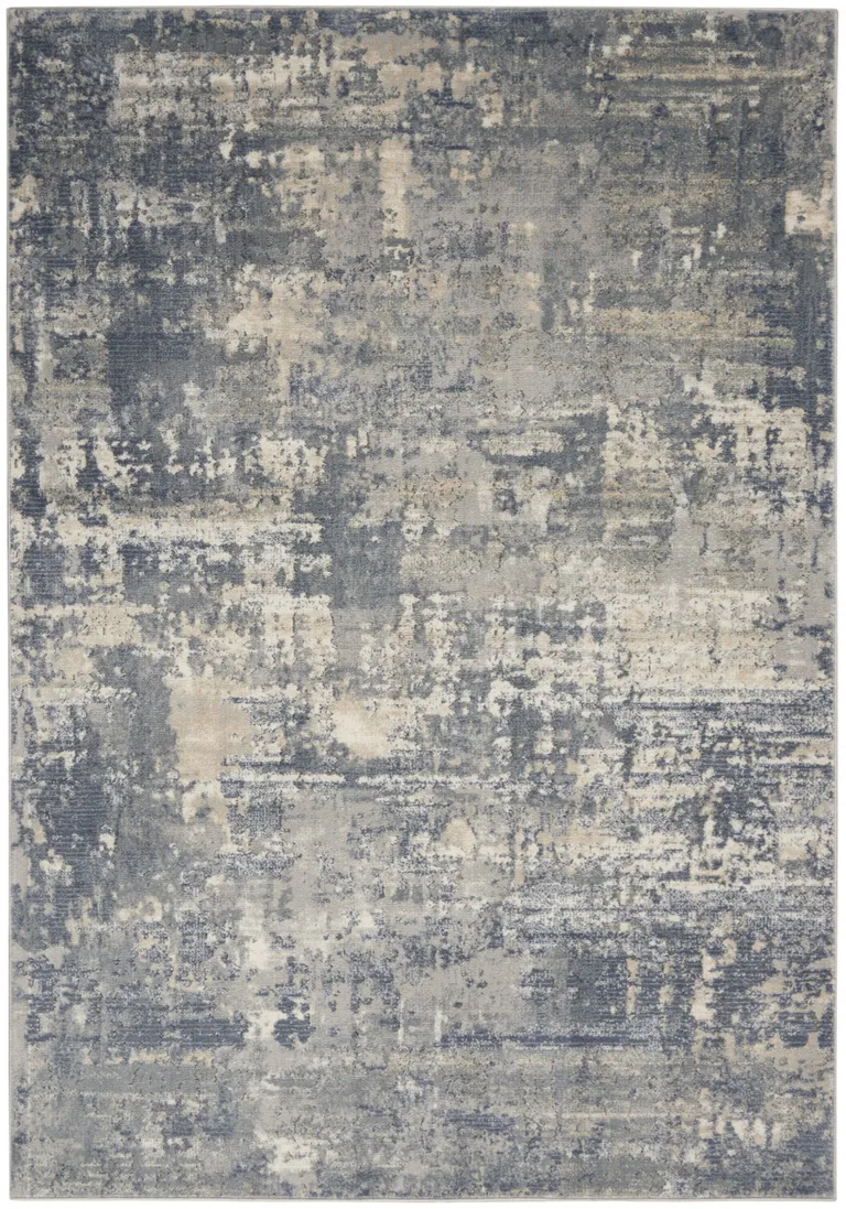 Grey And Beige Abstract Power Loom Non Skid Area Rug Photo 1