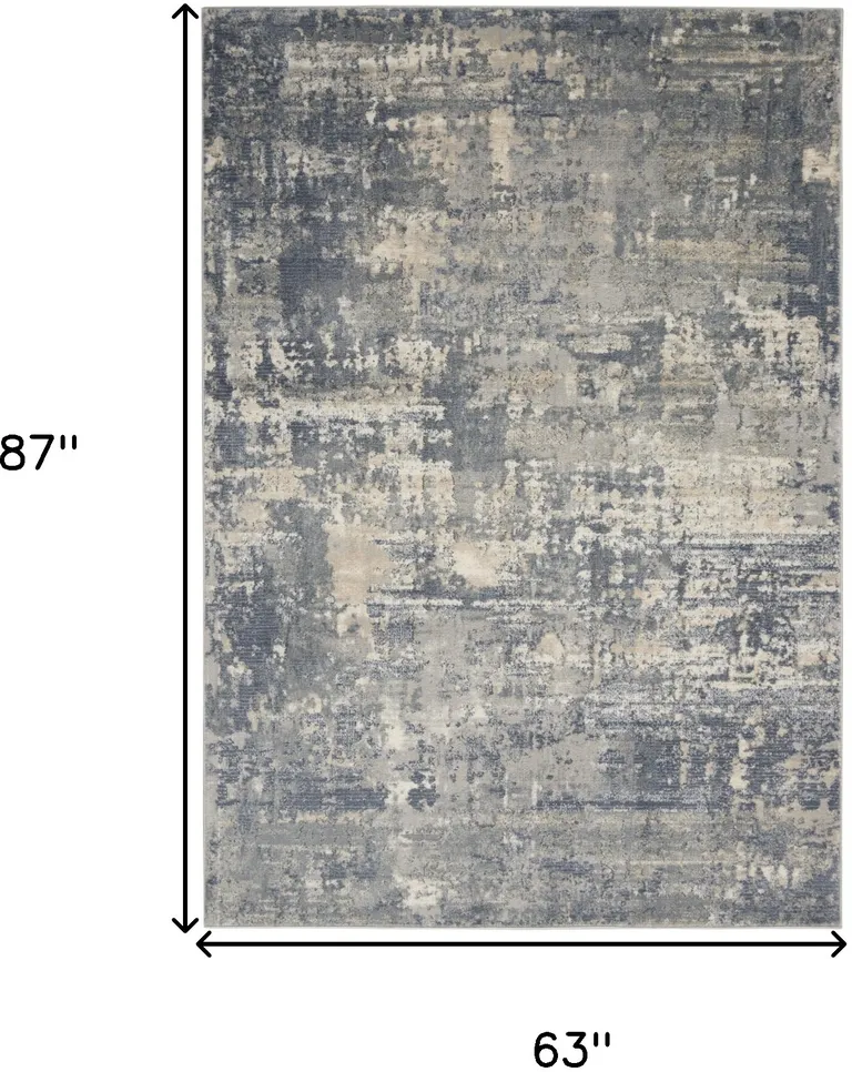 Grey And Beige Abstract Power Loom Non Skid Area Rug Photo 5