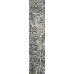 Photo of Grey And Beige Abstract Power Loom Non Skid Runner Rug