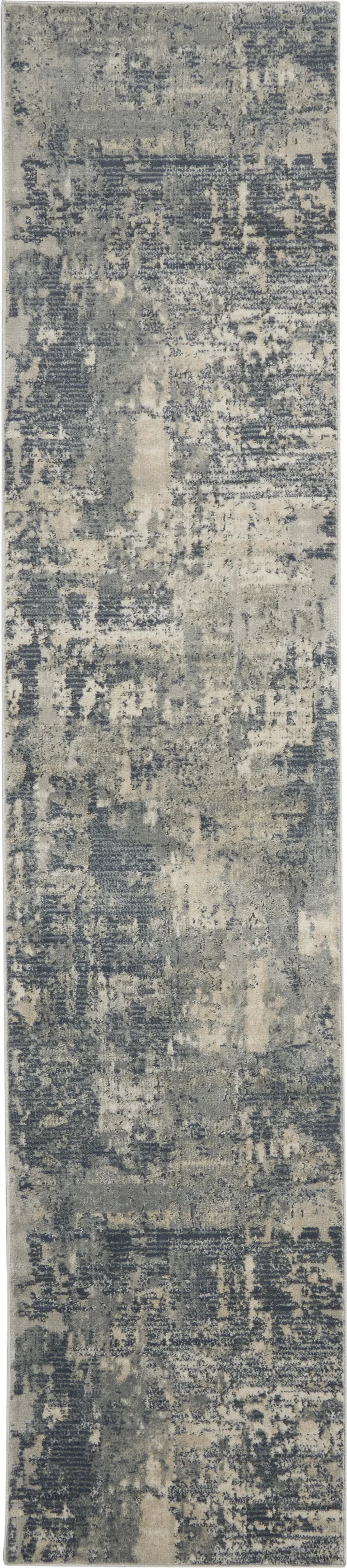 Grey And Beige Abstract Power Loom Non Skid Runner Rug Photo 1