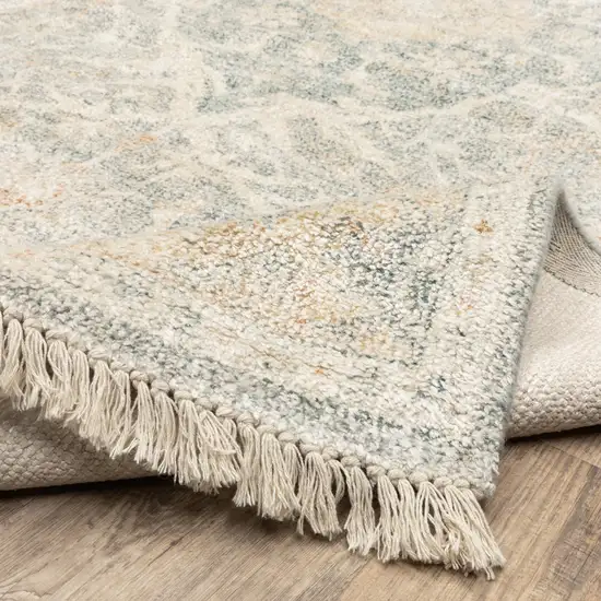 Grey And Beige Oriental Hand Loomed Stain Resistant Area Rug With Fringe Photo 7