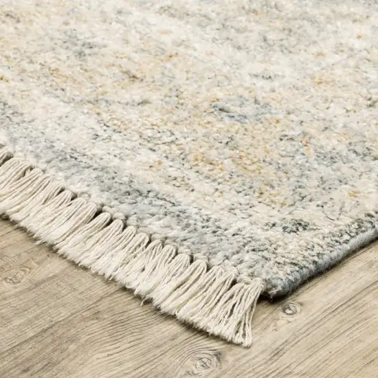 Grey And Beige Oriental Hand Loomed Stain Resistant Area Rug With Fringe Photo 3