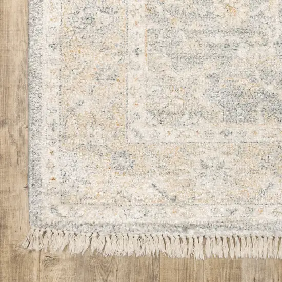 Grey And Beige Oriental Hand Loomed Stain Resistant Runner Rug With Fringe Photo 9