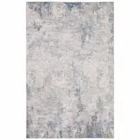 Photo of Grey And Blue Abstract Power Loom Stain Resistant Area Rug