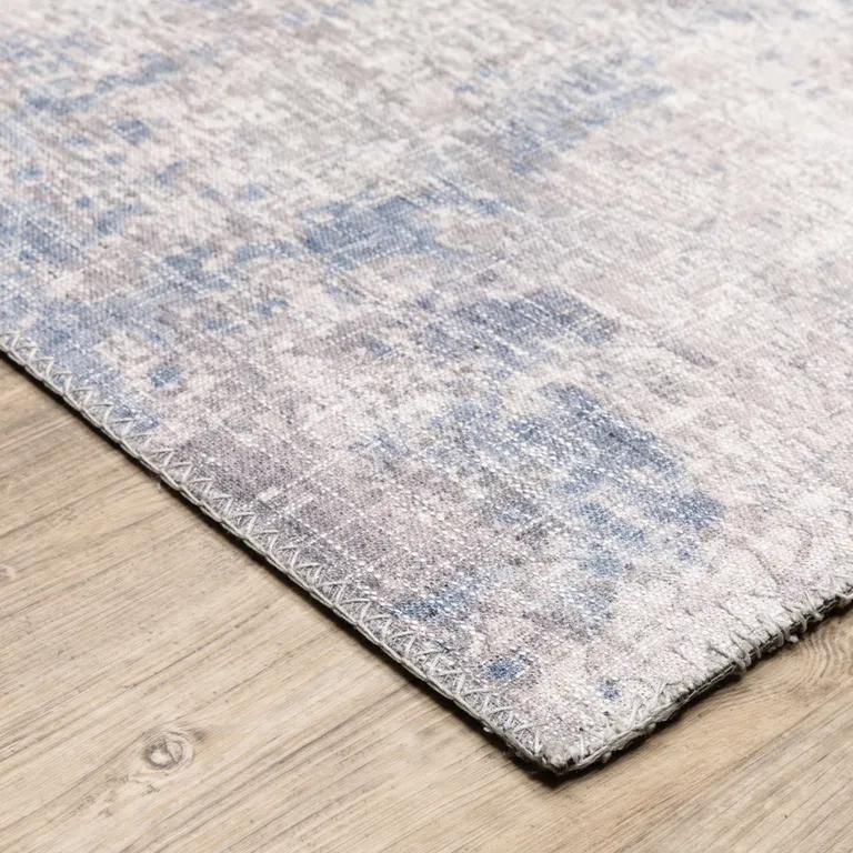 Grey And Blue Abstract Power Loom Stain Resistant Area Rug Photo 3