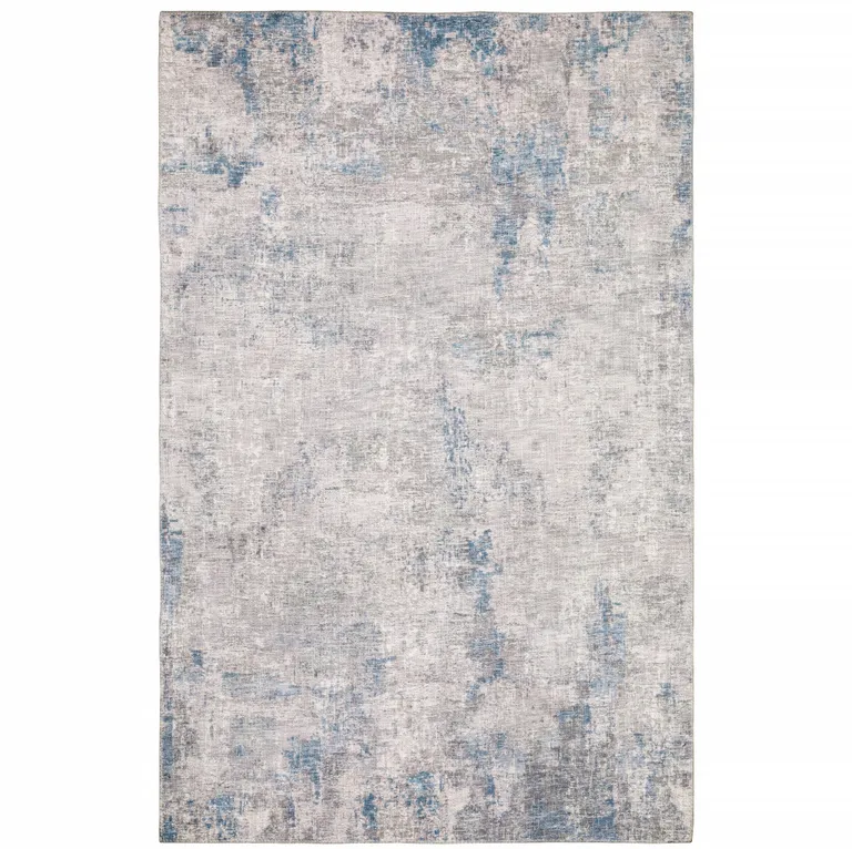 Grey And Blue Abstract Power Loom Stain Resistant Area Rug Photo 1