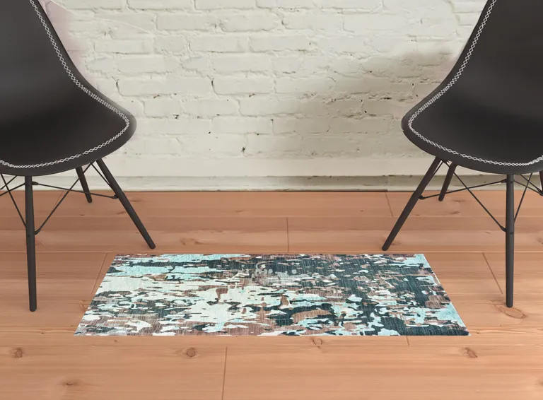 Grey And Blue Abstract Power Loom Stain Resistant Area Rug Photo 2