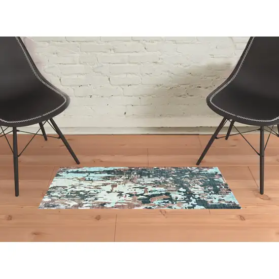 Grey And Blue Abstract Power Loom Stain Resistant Area Rug Photo 2