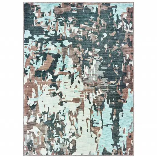 Grey And Blue Abstract Power Loom Stain Resistant Area Rug Photo 1