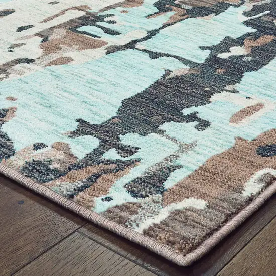 Grey And Blue Abstract Power Loom Stain Resistant Area Rug Photo 3