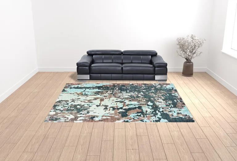 Grey And Blue Abstract Power Loom Stain Resistant Area Rug Photo 2