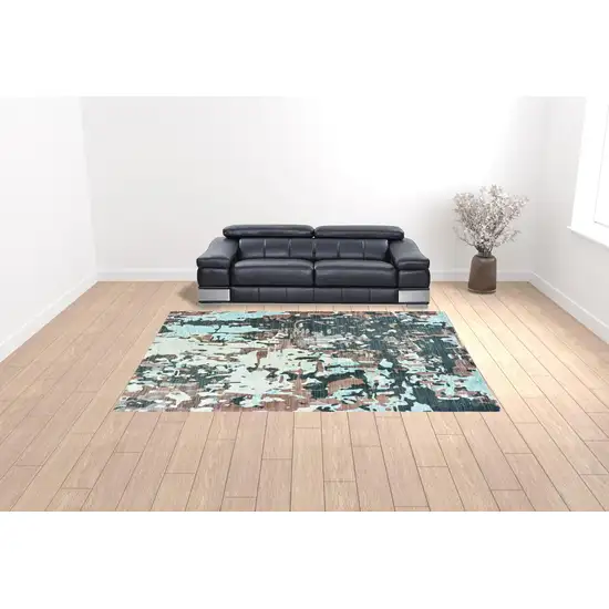 Grey And Blue Abstract Power Loom Stain Resistant Area Rug Photo 2