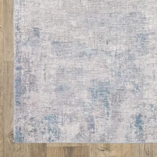 Grey And Blue Abstract Power Loom Stain Resistant Runner Rug Photo 9